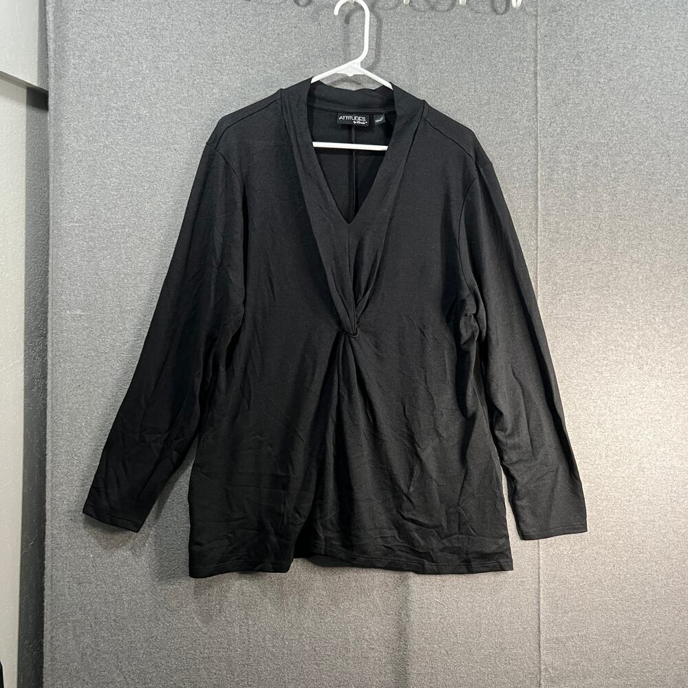 Attitudes by Renee Petite Casknit Front Knot Tunic Black SIze XLP